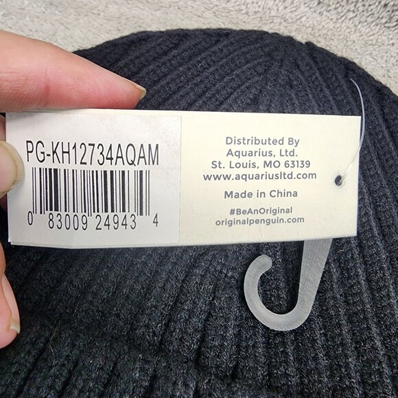 Original Penguin Hat Mens One Size Black Rib Beanie *NWT* - Picture 2 of 7